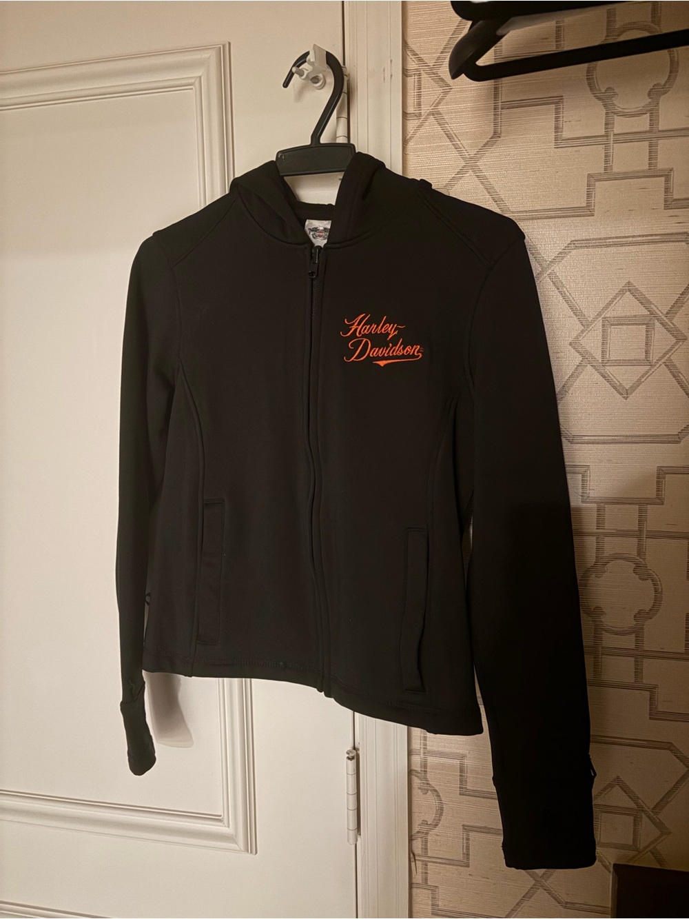 Harley-Davidson Black Zip Hoodie Jacket with Orange Script